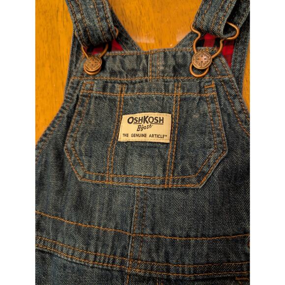 Girls Osh Kosh Overalls with Buffalo Plaid Trim and Frills - Picture 2 of 7